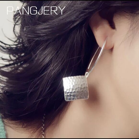 New Square Silver Dangle Earrings - Picture 1 of 5